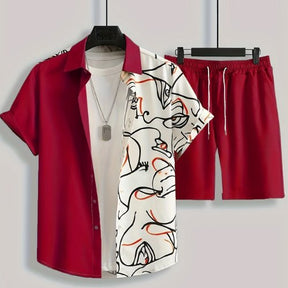 Conjunto Masculino Estampado Bicolor - Camisa e Bermuda